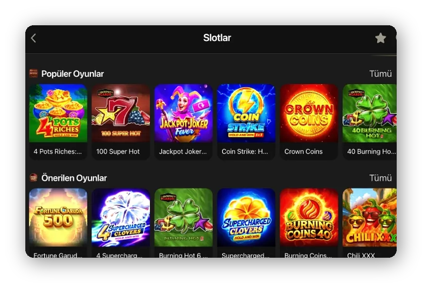 Hold and Win oyunlarının da bulunduğu popüler ve önerilen slot satırları